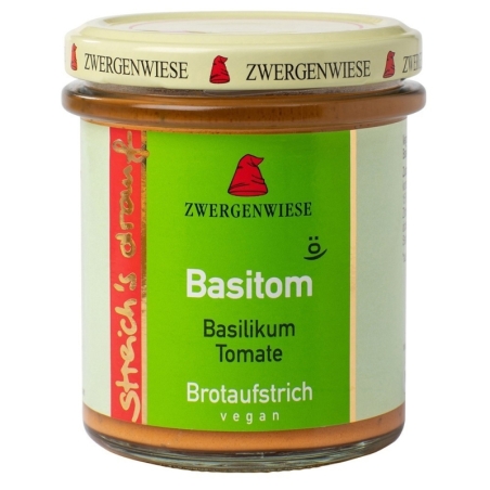 Cremă tartinabilă vegetală Basitom cu busuioc și tomate, bio, 160g, Zwergenwiese