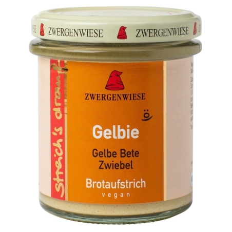 Cremă tartinabilă vegetală bio Gelbie cu sfeclă galbenă și ceapă, 160g, Zwergenwiese