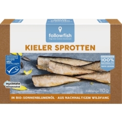 Sprot afumat în ulei de floarea soarelui ecologic, 110g, Followfish