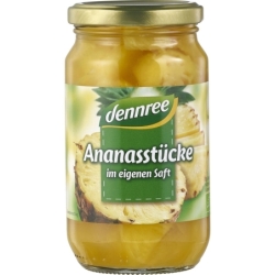 Ananas bucăți în suc propriu, bio, 350g, Dennree