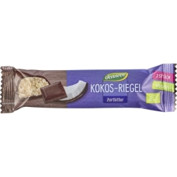 Baton bio de cocos cu glazură de ciocolată amăruie, 40g, Dennree