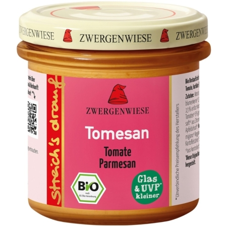 Cremă tartinabilă vegetală Tomesan cu tomate și parmezan, bio, 135g, Zwergenwiese