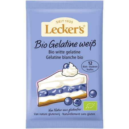 Gelatină albă bio 12 foi fără gluten, 20g, Lecker's