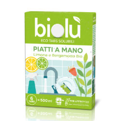 Tablete pentru spalat vase, manual, cu lămâie și bergamotă, eco, 6 buc. x 2.375g, 14.25g, Biolu