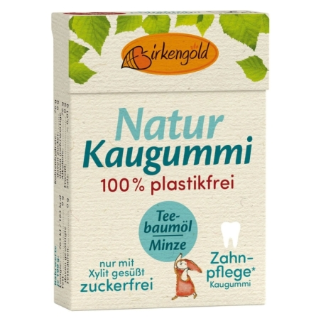 Gumă de mestecat, cu Tea Tree și mentă, 20 drajeuri, 28g, Birkengold