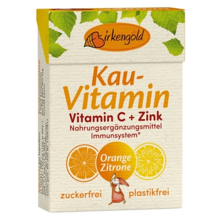 Gumă de mestecat, cu vitamina C și Zinc, 20 drajeuri, 28g, Birkengold