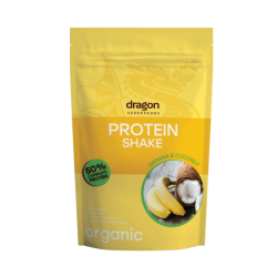 Shake proteic, banane și cocos - 52% proteine, pulbere, bio, 450g, Dragon Superfoods
