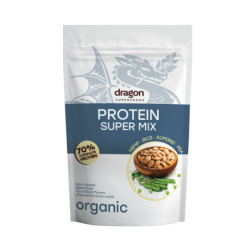 Super mix, shake proteic cu proteine din orez, mazăre, cânepă și migdale, 70% proteine, pulbere, bio, 500g, Dragon Superfoods
